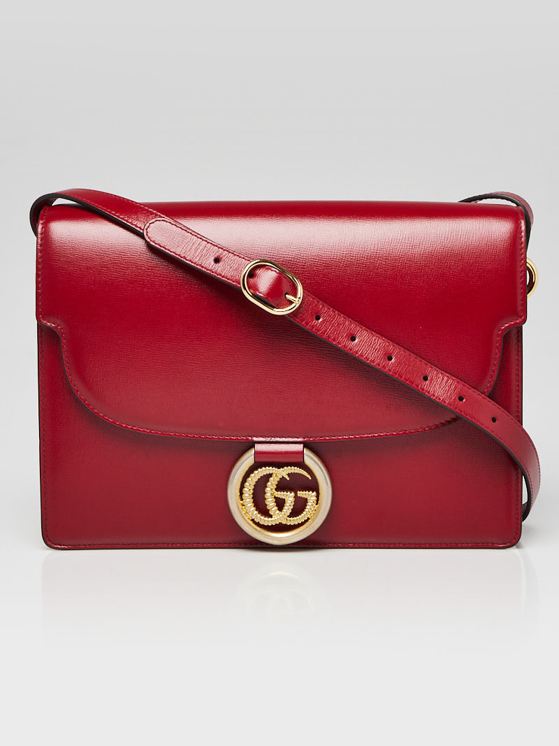 Gucci Red Leather  GG Ring Shoulder Bag