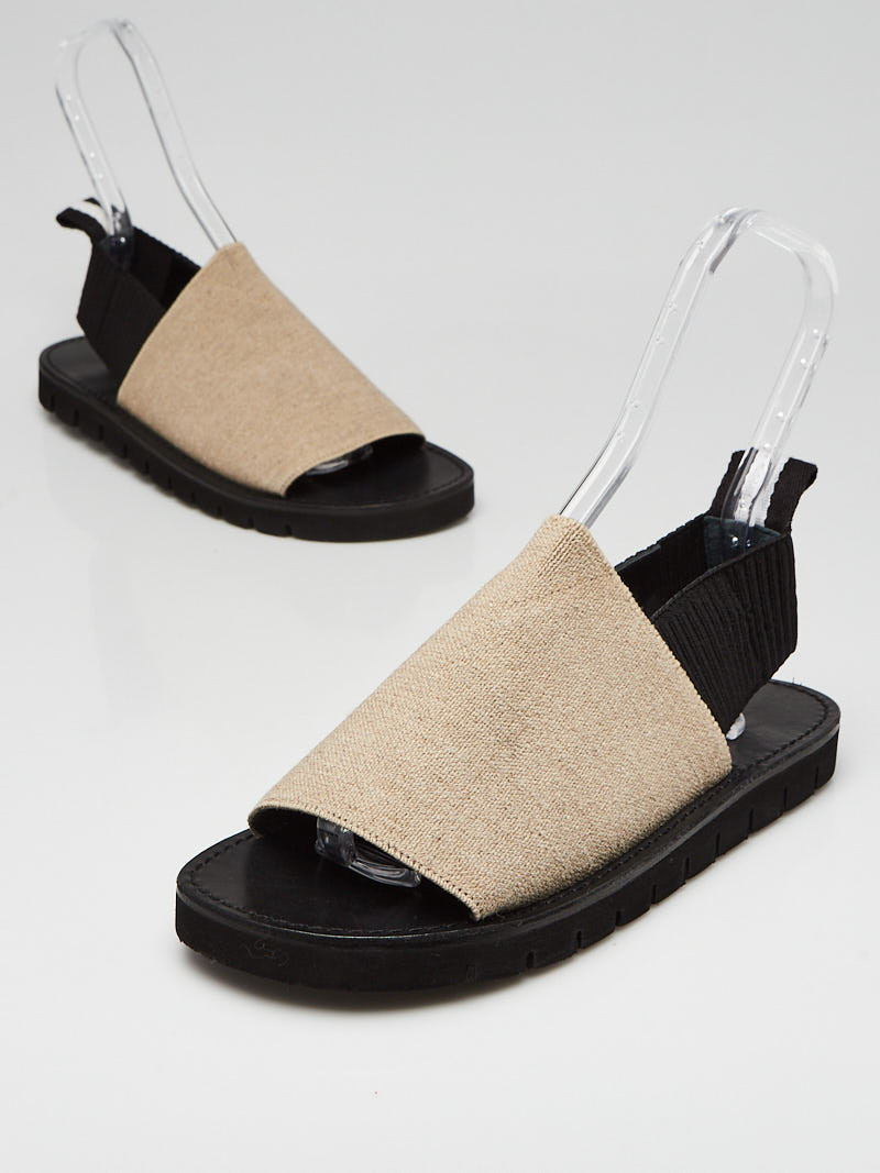 3.1 Phillip Lim Beige Black Canvas Flat Sandals Size 10.5 41