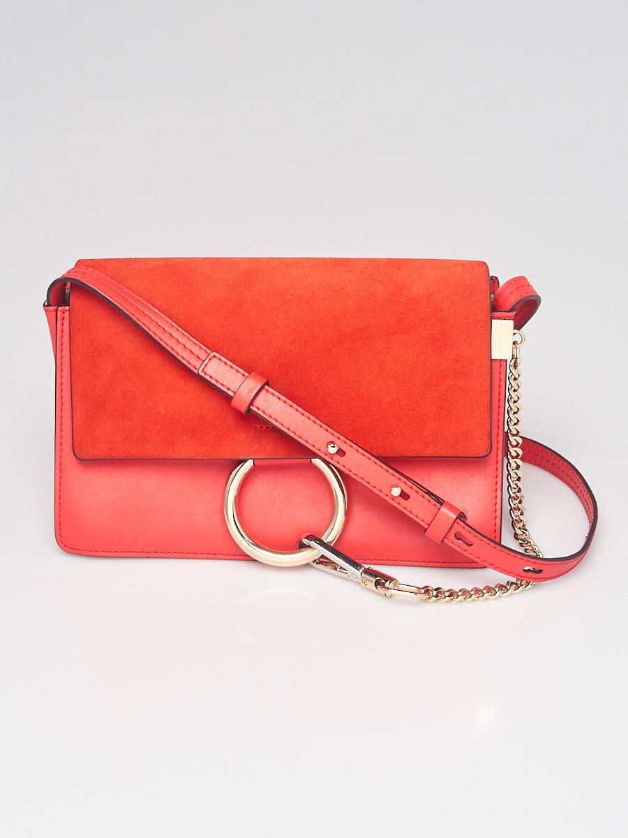 Chloe Red Leather and Suede Small Faye Crossbody Bag