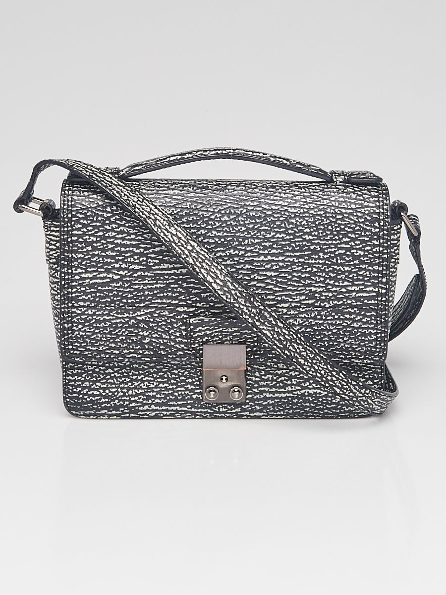 3.1 Phillip Lim Black Cream Shark Embossed Leather Mini Pashli Messenger Bag