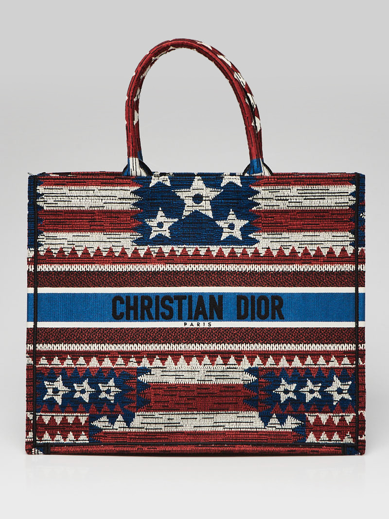 Christian Dior Red White Blue American Flag Canvas Book Tote Bag
