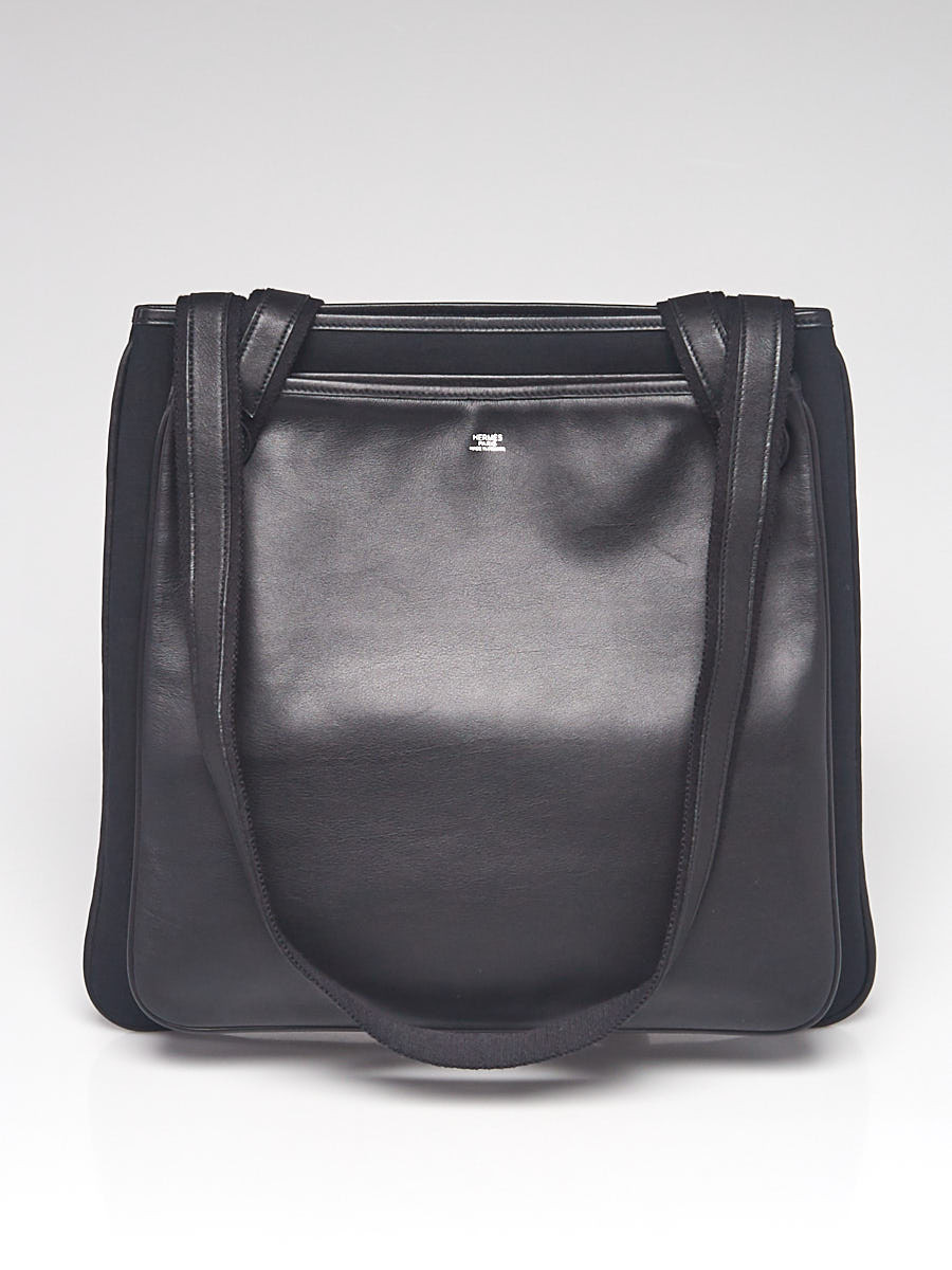 Hermes Black Canvas and Swift Leather Mrs. Hippie Shoulder Bag