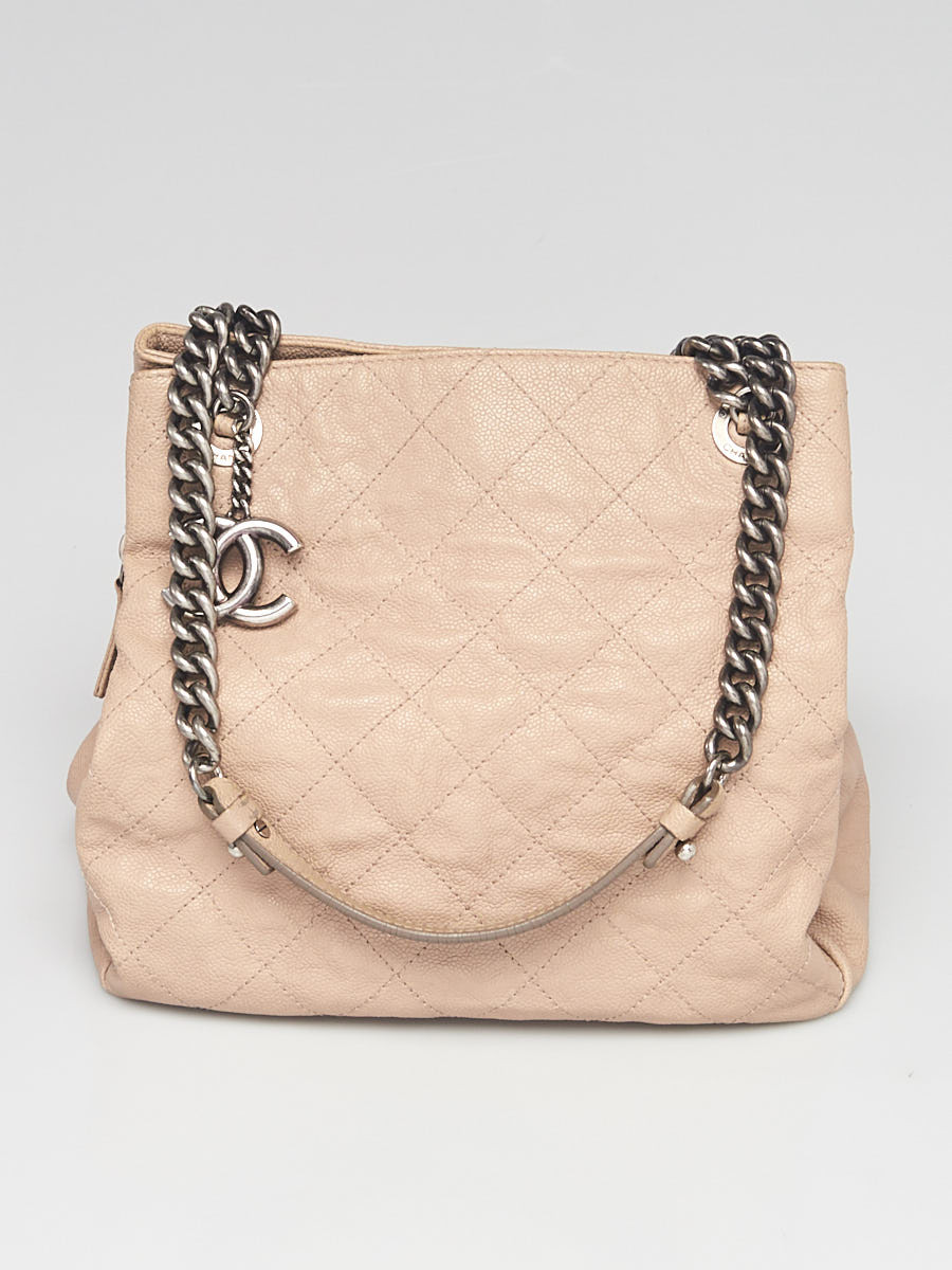 Chanel Light Beige Quilted Caviar Leather Accordion North South Tote Bag