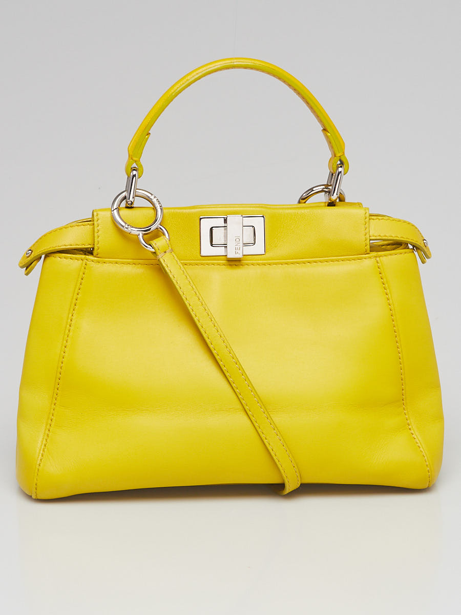 Fendi Yellow Nappa Leather Mini Peekaboo Satchel Bag 8BN244