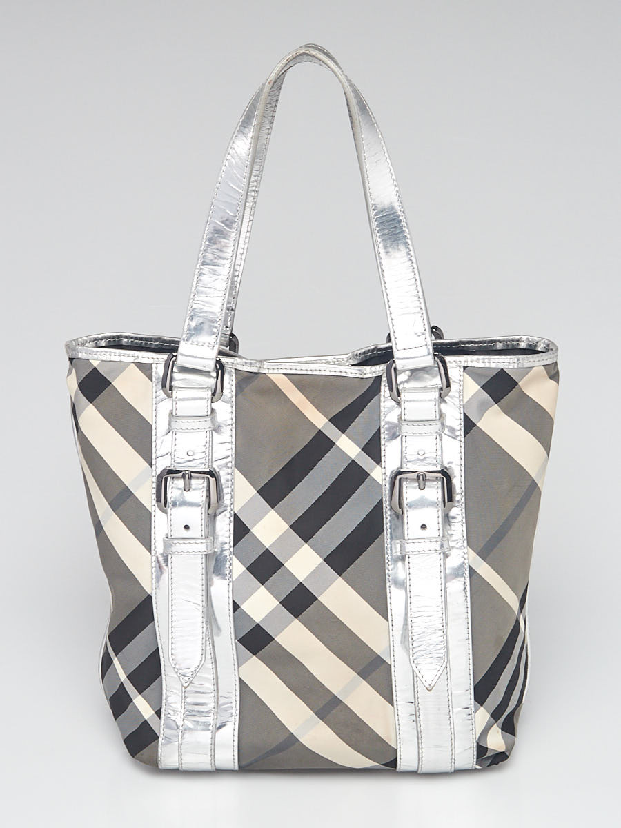 Burberry Silver Beat Check Nylon Victoria Tote Bag