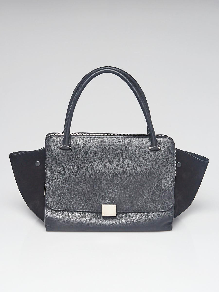 Celine Black Drummed Leather Double Zipped Trapeze Bag