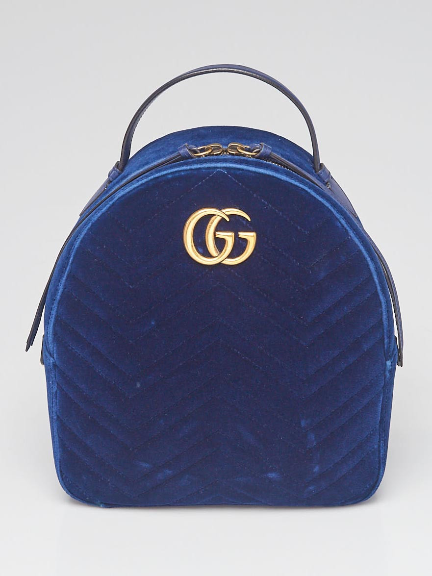Gucci Blue Quilted Velvet Marmont Backpack Bag