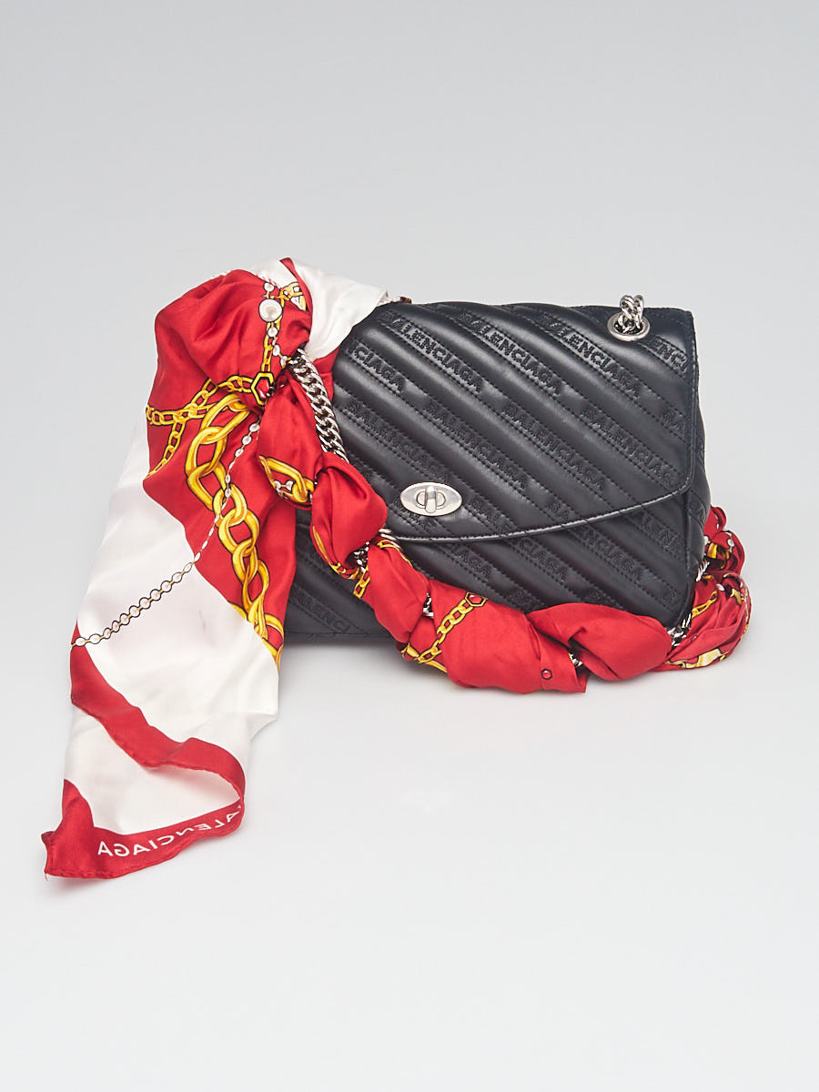 Balenciaga Black Quilted Embossed Leather Small Lock Chain Flap Bag