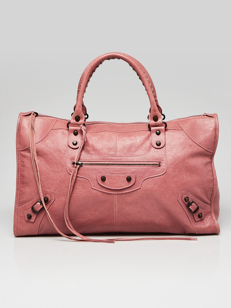 Balenciaga Rose Bruyere Lambskin Leather Motorcycle Work Bag