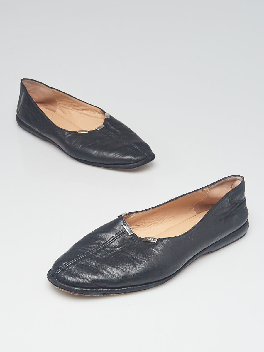 Chloe Black Leather Skye Flats Size 8 38.5