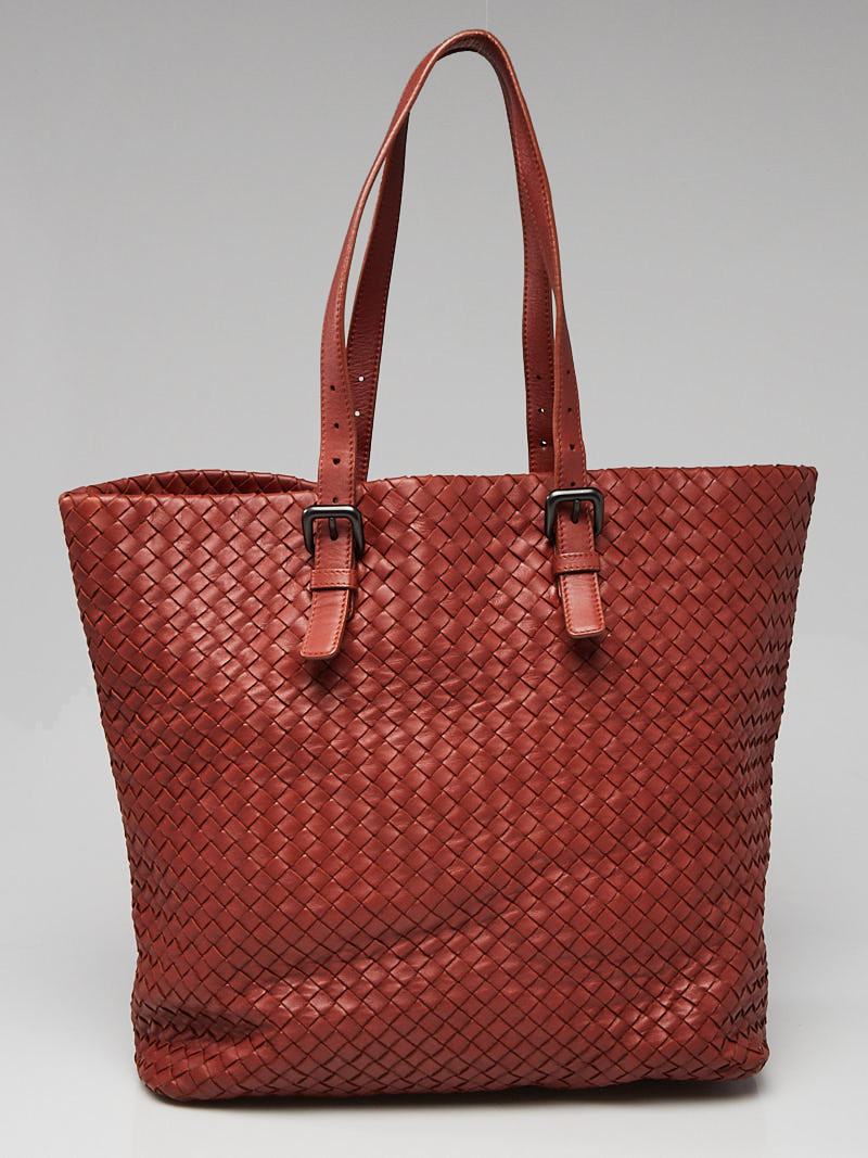 Bottega Veneta Dark Orange Intrecciato Woven Nappa Leather Tote Bag