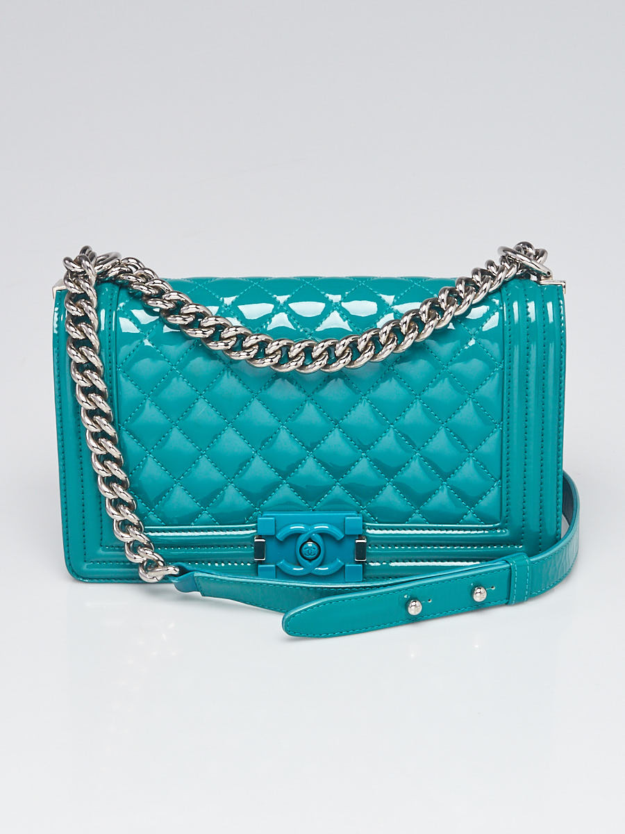 Chanel Turquoise Quilted Patent Leather Plexiglas Medium Boy Bag