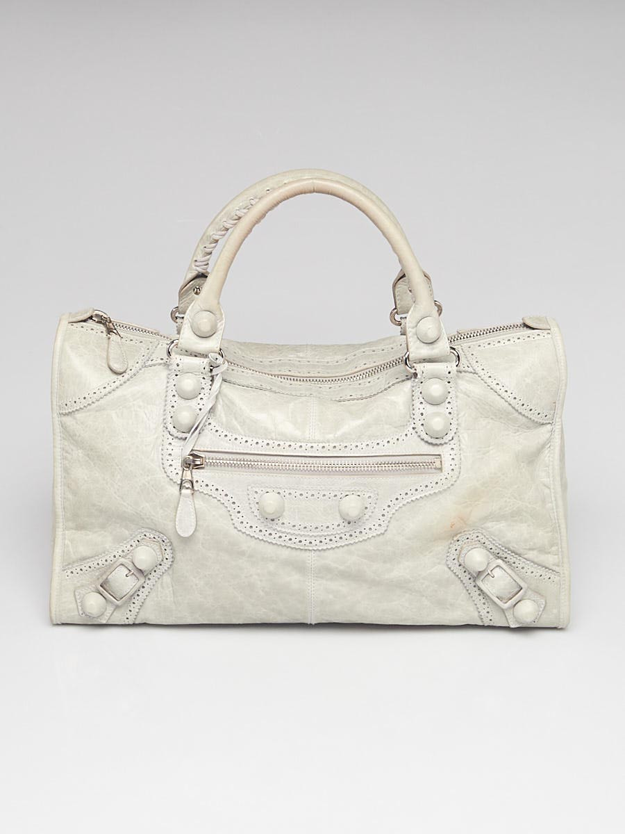 Balenciaga Argent Lambskin Leather Giant Brogues Covered Work Bag