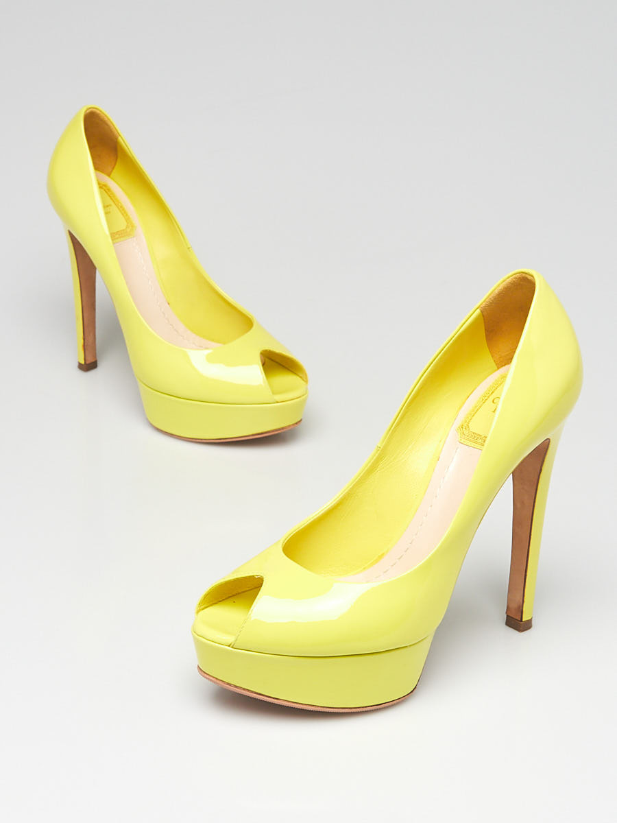 Christian Dior Yellow Patent Leather Peep Toe  Pumps Size 6 36.5