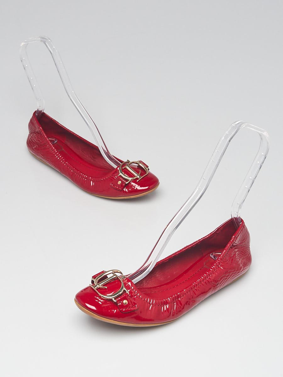 Christian Dior Red Patent Leather CD Ballet Flats Size 8.5 39