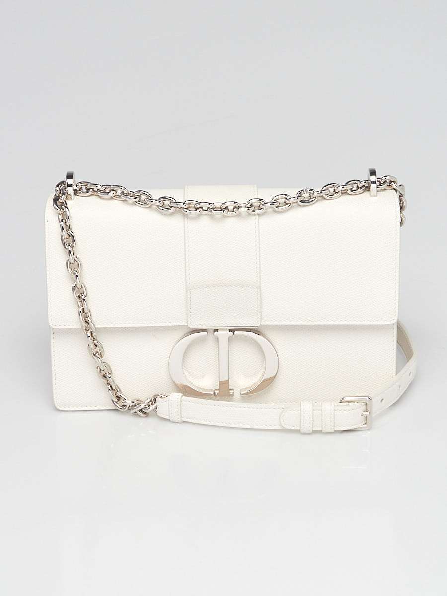 Christian Dior White Grained Calfskin Leather Montaigne 30 Flap Bag