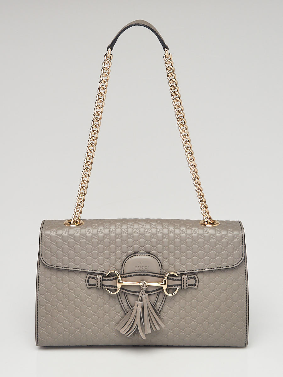 Gucci Grey Micro Guccissima Leather Medium Emily Chain Shoulder Bag