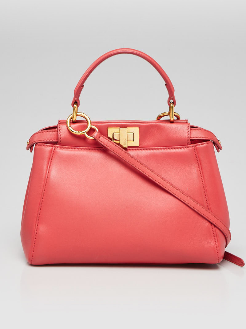 Fendi Pink Nappa Leather Mini Peekaboo Satchel Bag 8BN244