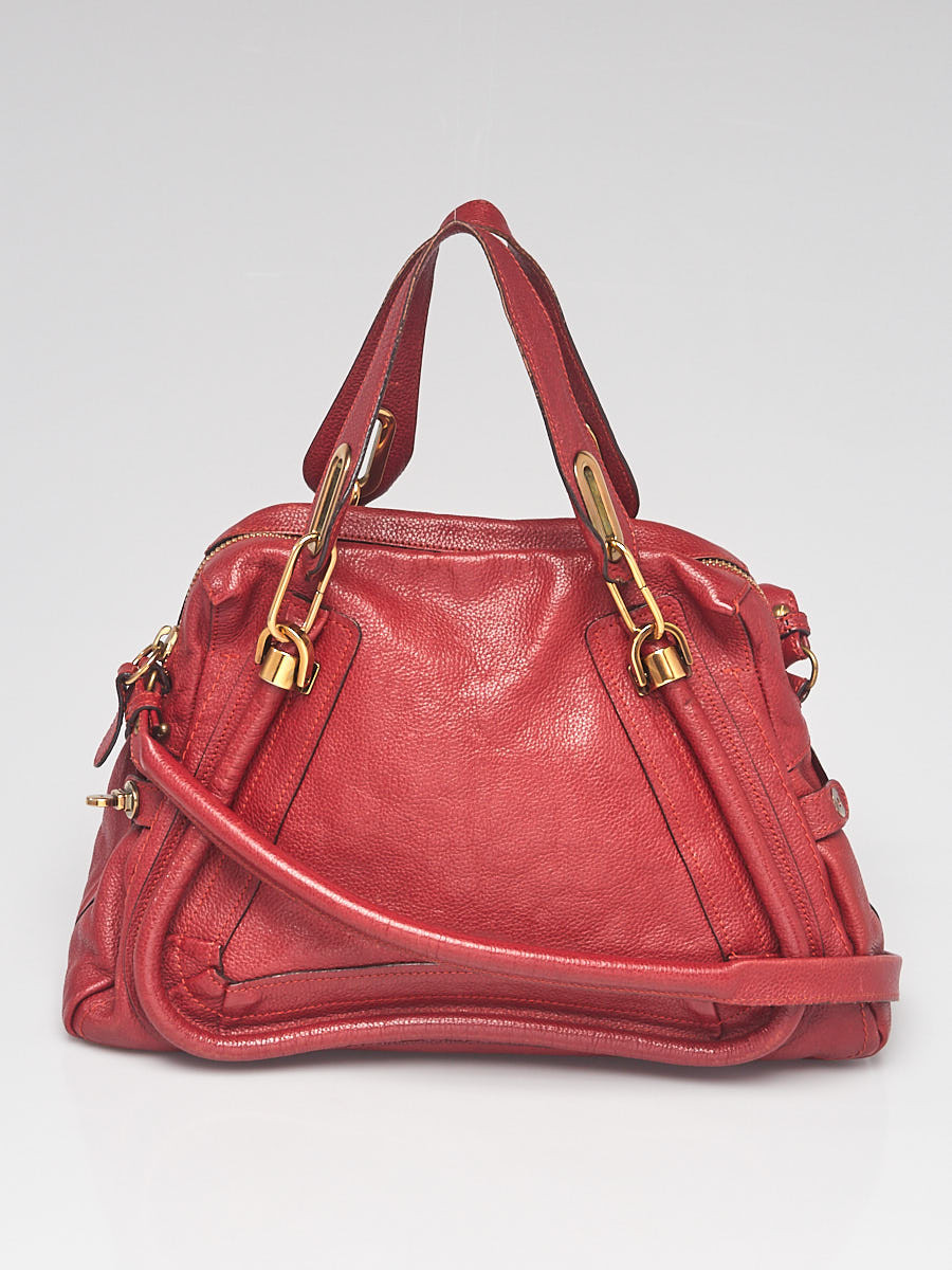 Chloe Dark Red Grained Leather Medium Paraty Bag