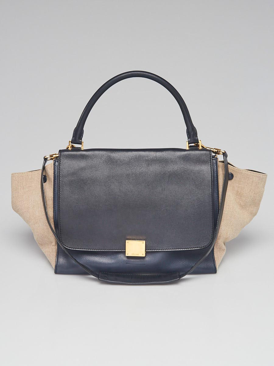 Celine Tri-color Smooth Leather and Linen Medium Trapeze Bag