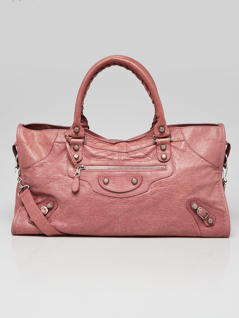 Balenciaga Rose Bruyere Lambskin Leather Giant 12 Gold Part Time Bag