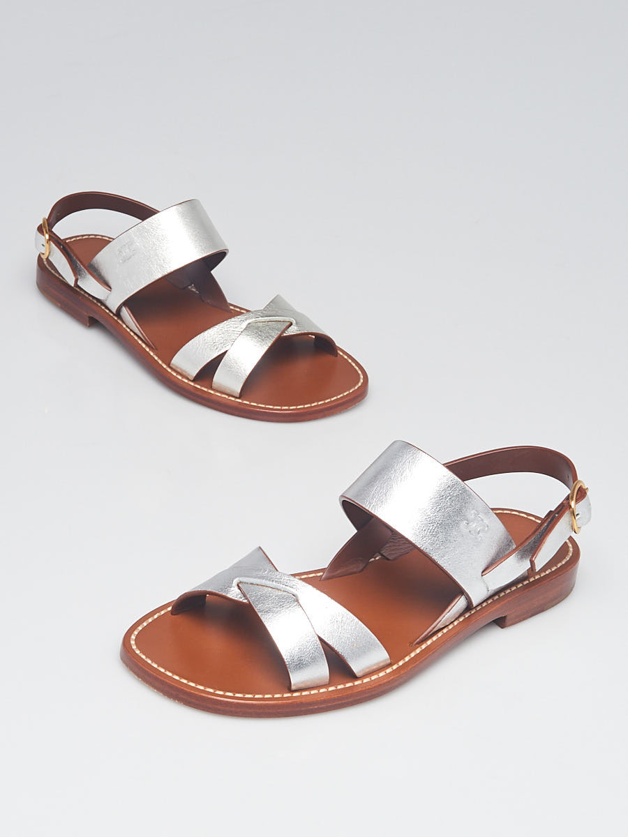 Celine Silver Leather Flat Sandals Size 4.5 35