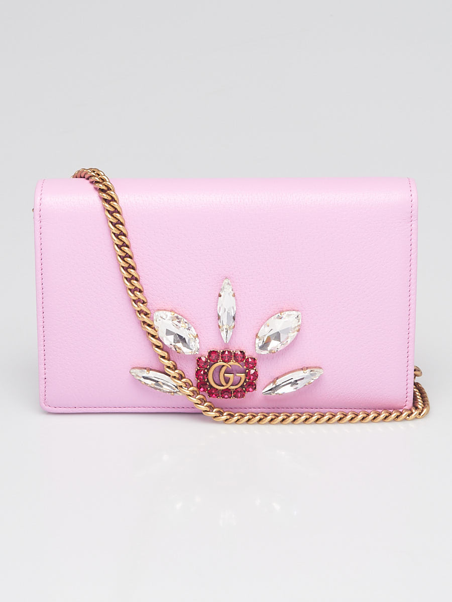 Gucci Pink Leather Marquise Crystal GG Marmont Crossbody Bag