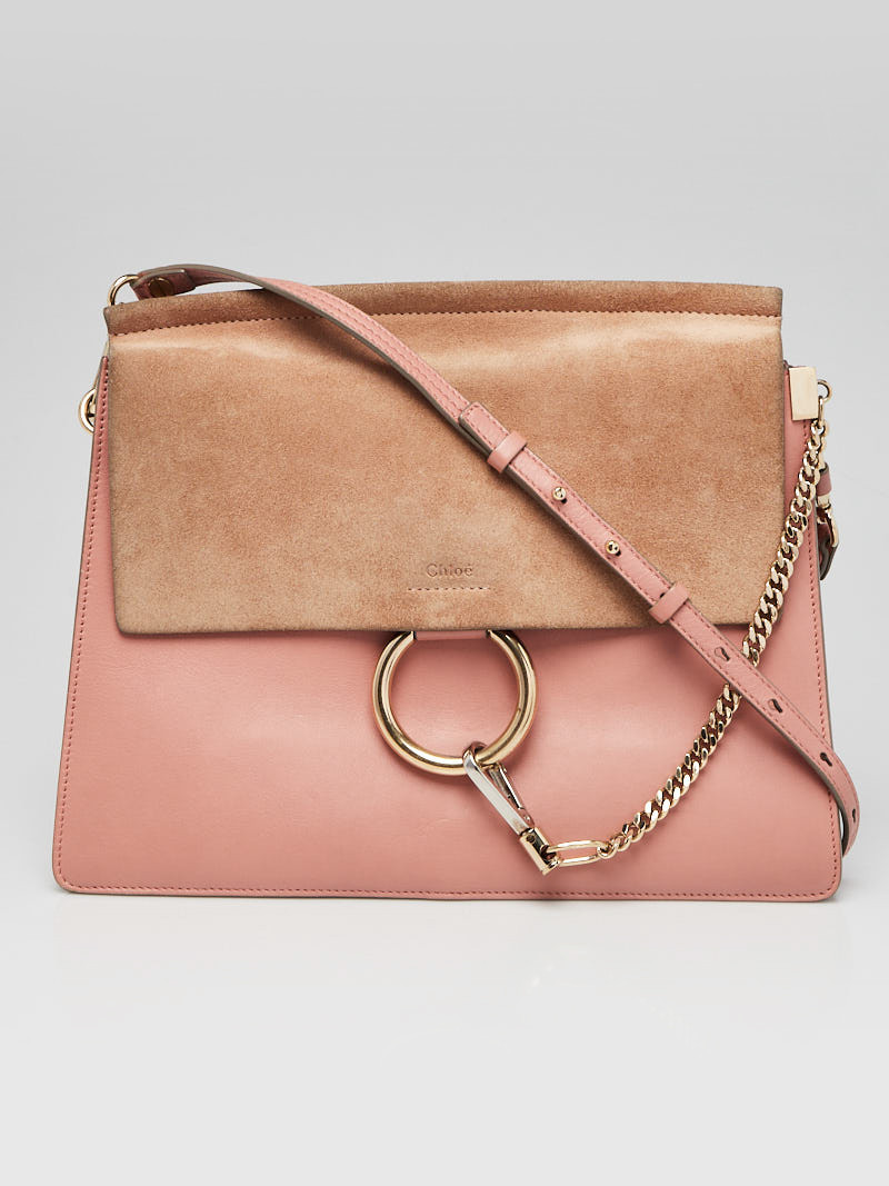 Chloe Pink Brown Leather and Suede Faye Medium Shoulder Bag
