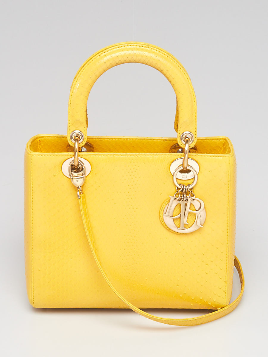 Christian Dior Yellow Python Medium Lady Dior Bag