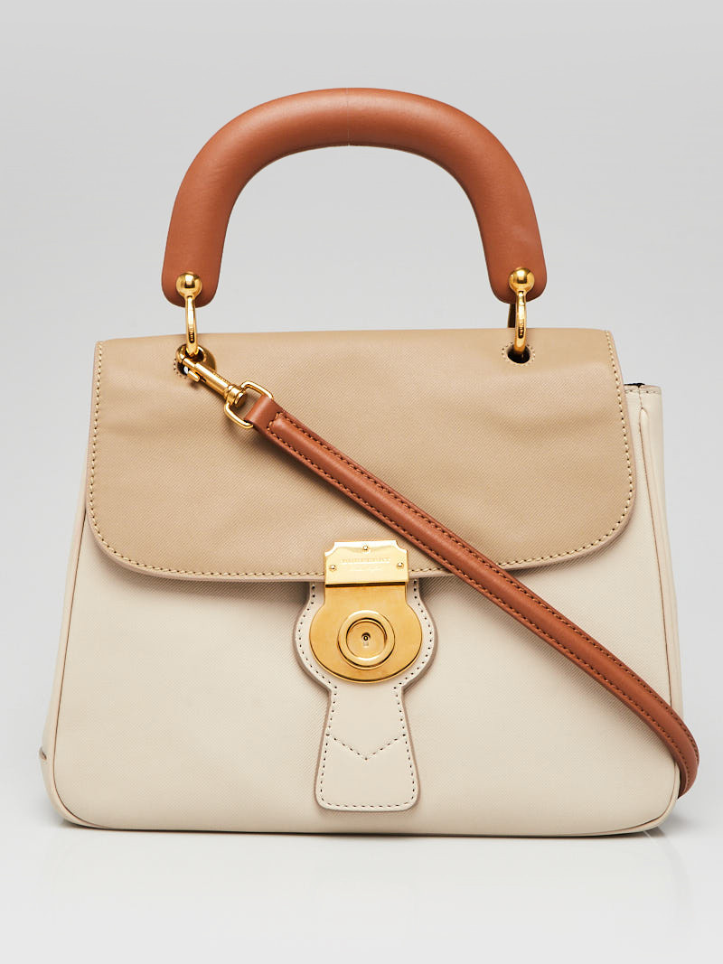 Burberry Honey Limestone Leather DK88 Medium Top Handle Bag