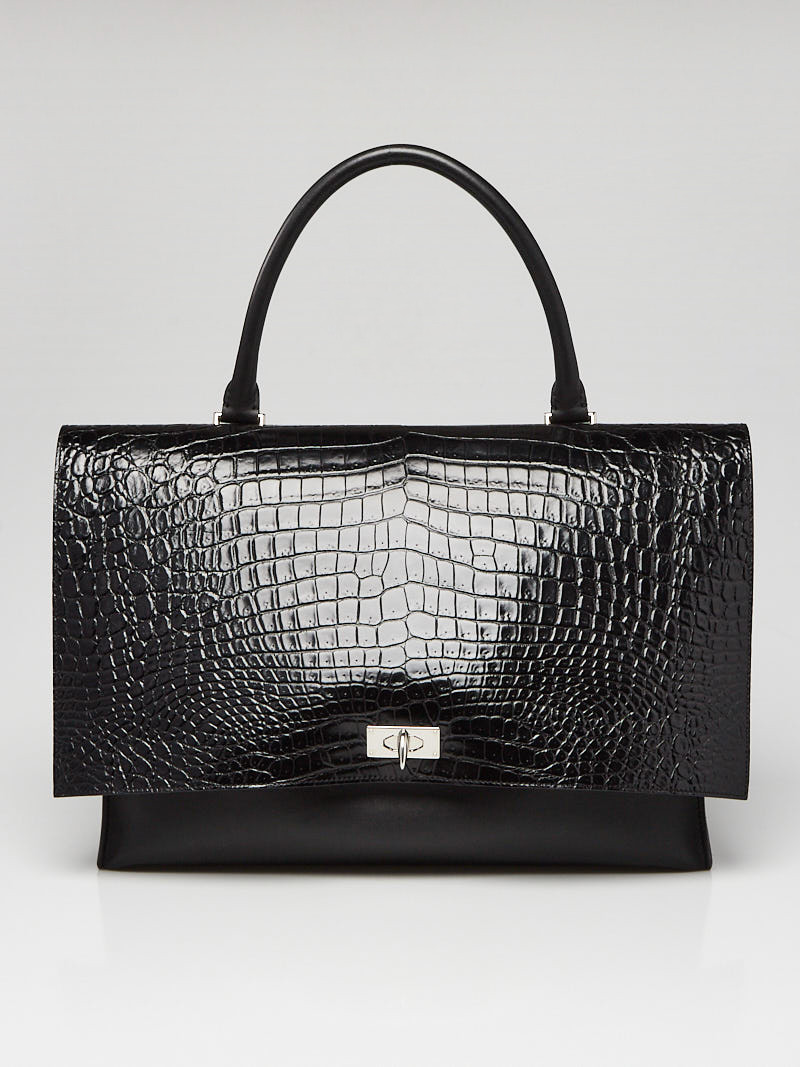 Givenchy Black Croc Embossed Leather Large Shark Bag