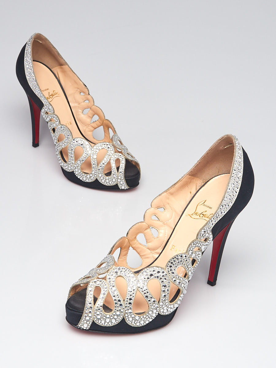 Christian Louboutin Black Satin and Crystal 120 Pumps Size 8 38.5