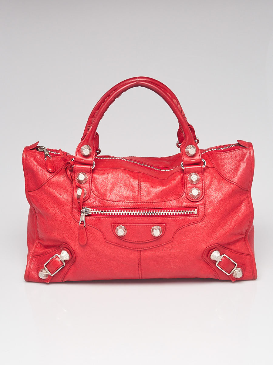 Balenciaga Coquelicot Lambskin Leather Giant 21 Silver Work Bag