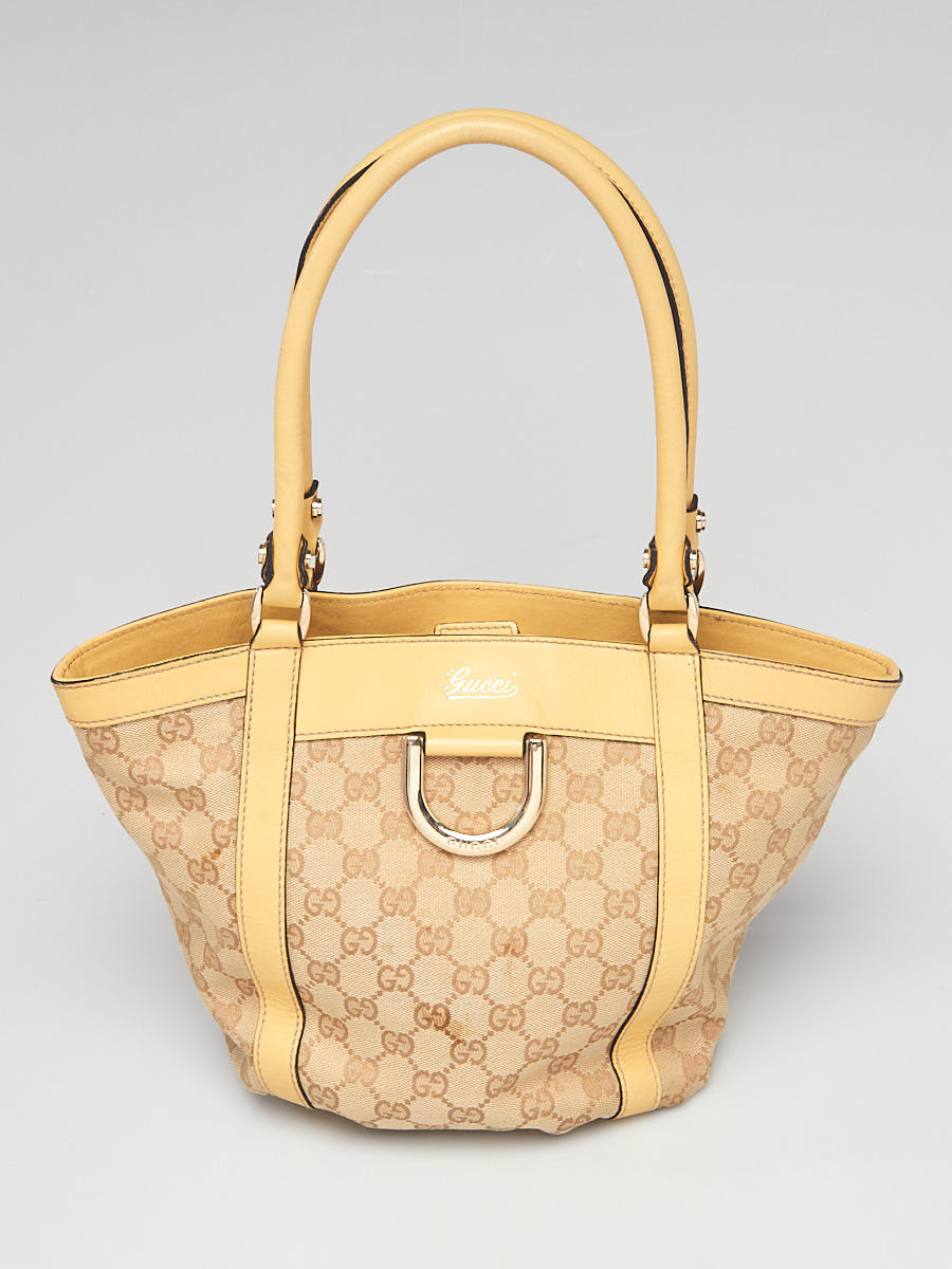 Gucci Beige Yellow GG Canvas D-Ring Tote Bag