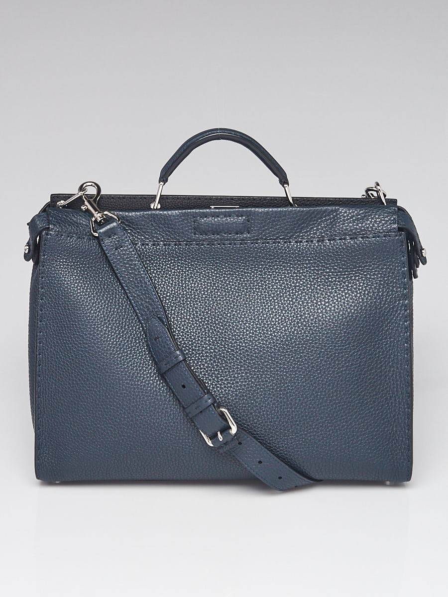 Fendi Dark Blue Black Selleria Leather Medium Peekaboo Bag 7VA388