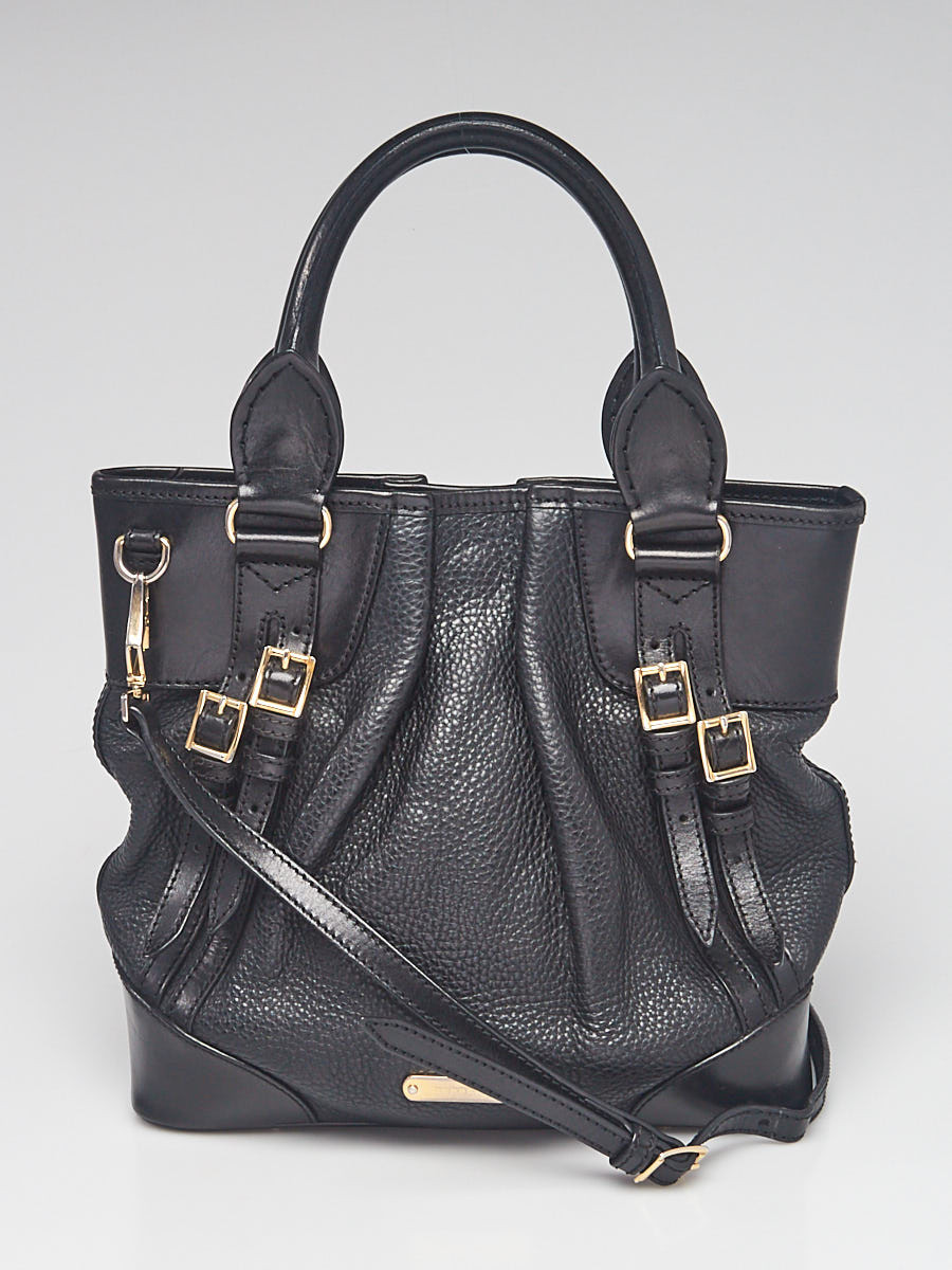 Burberry Black Leather Bridle Whipstitch Tote Bag