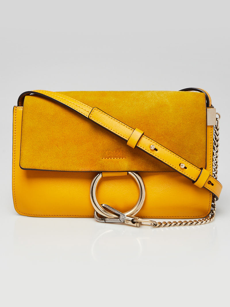 Chloe Yellow Leather and Suede Small Faye Crossbody Bag