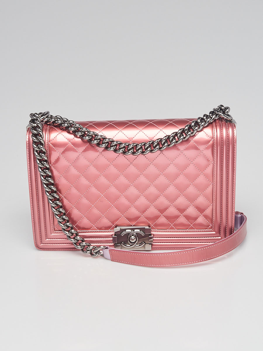 Chanel Pink Quilted Patent Leather New Medium Boy Bag