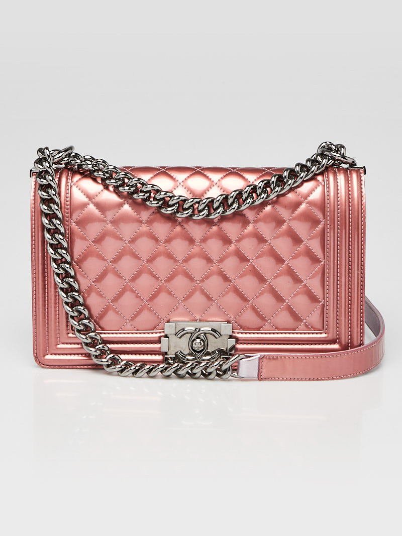 Chanel Pink Metallic Patent Leather Medium Boy Bag