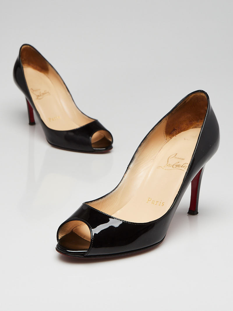 Christian Louboutin Black Patent Leather You You 85 Peep-Toe Pumps Size 5 35.5