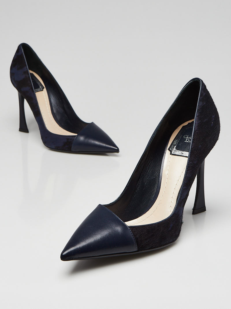 Christian Dior Blue Pony Hair and Leather Pointed-Toe Pumps Size 5.5 36