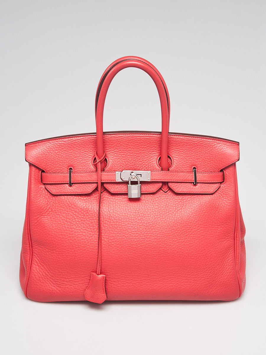 Hermes 35cm Bougainvillea Clemence Leather Palladium Plated Birkin Bag