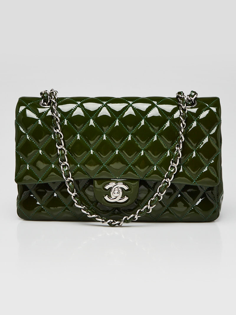 Chanel Green Quilted Patent Leather Classic Medium Double Flap Bag