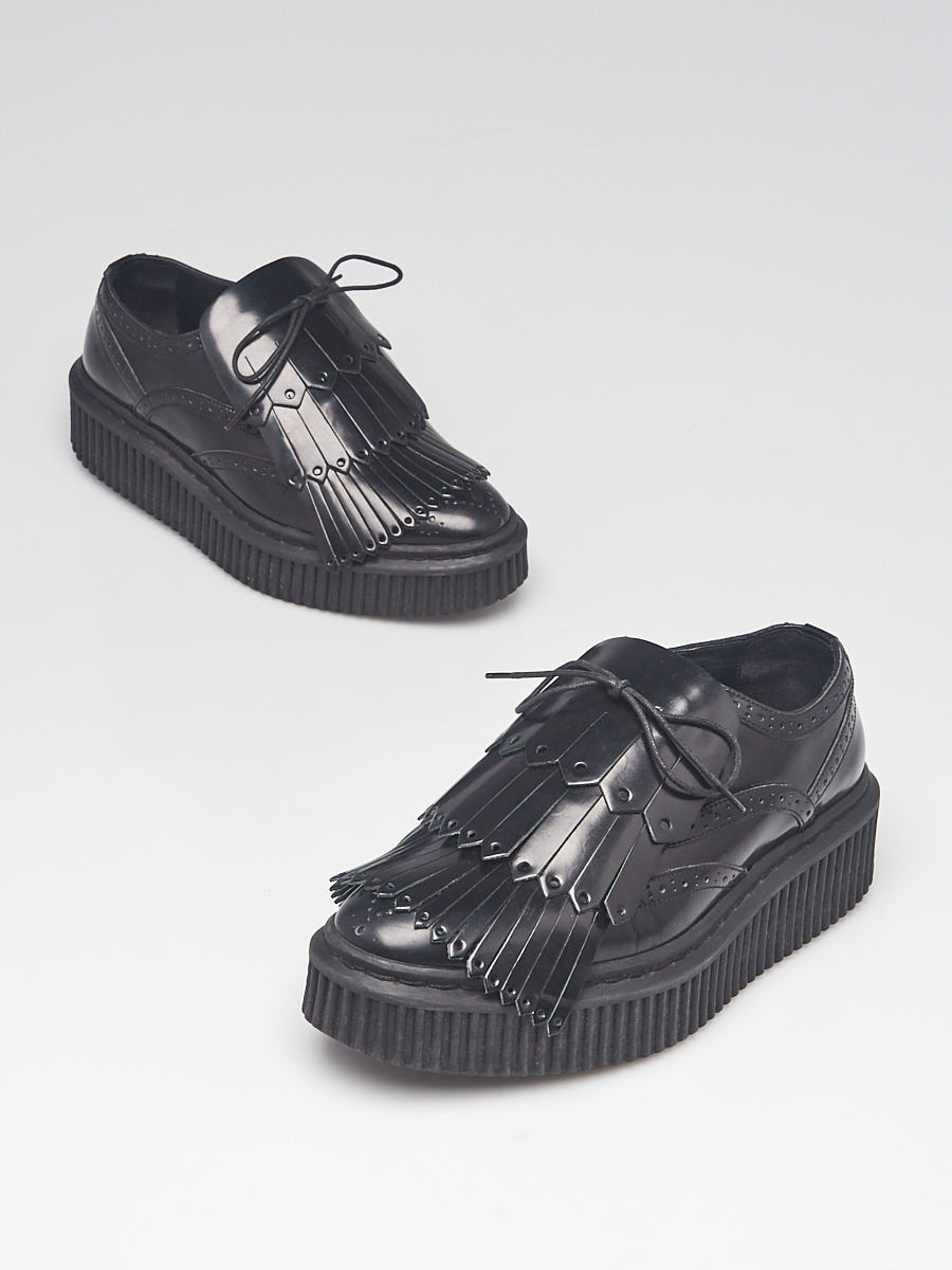 Burberry Black Leather Platform Oxford Flats Size 5 35.5