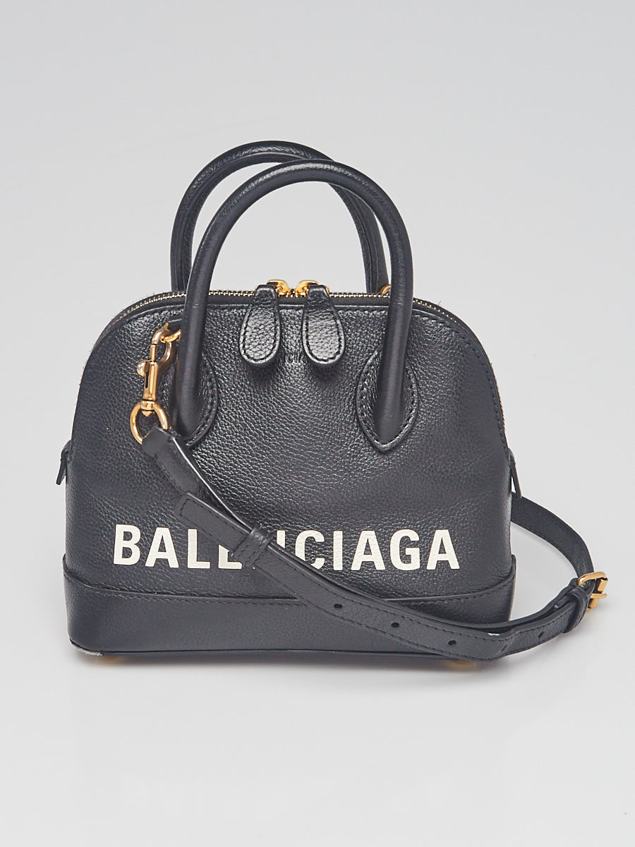 Balenciaga Black Pebbled Leather Ville XXS Logo Crossbody Bag
