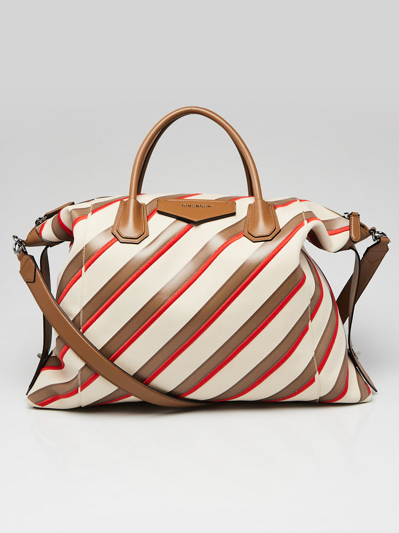 Givenchy Beige Red Canvas Leather Striped Large Antigona Soft Bag
