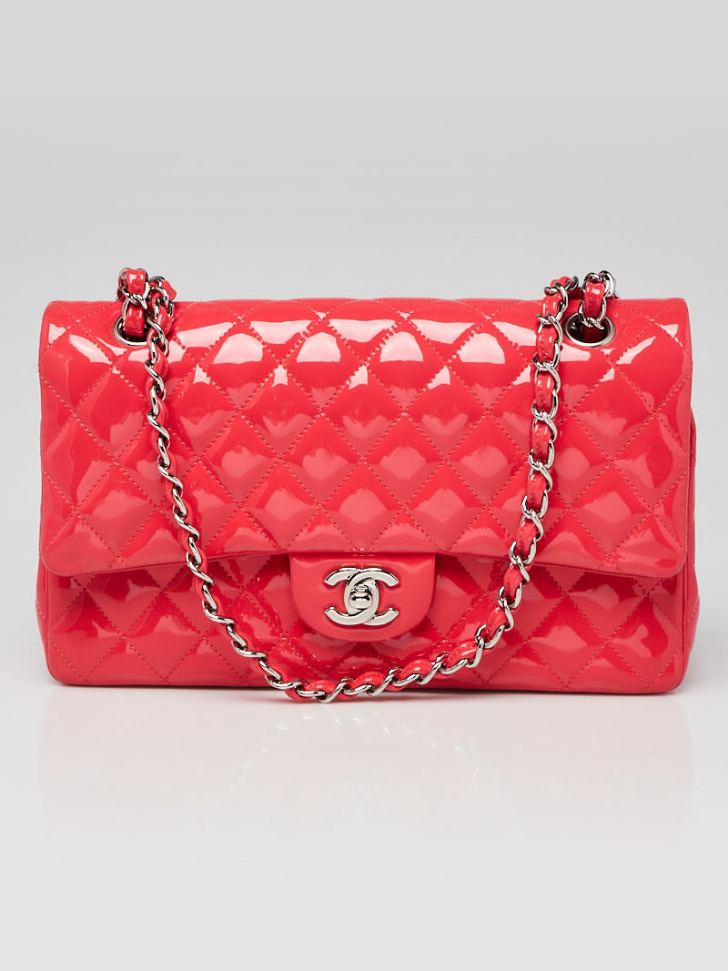 Chanel Pink Quilted Patent Leather Classic Medium Double Flap Bag