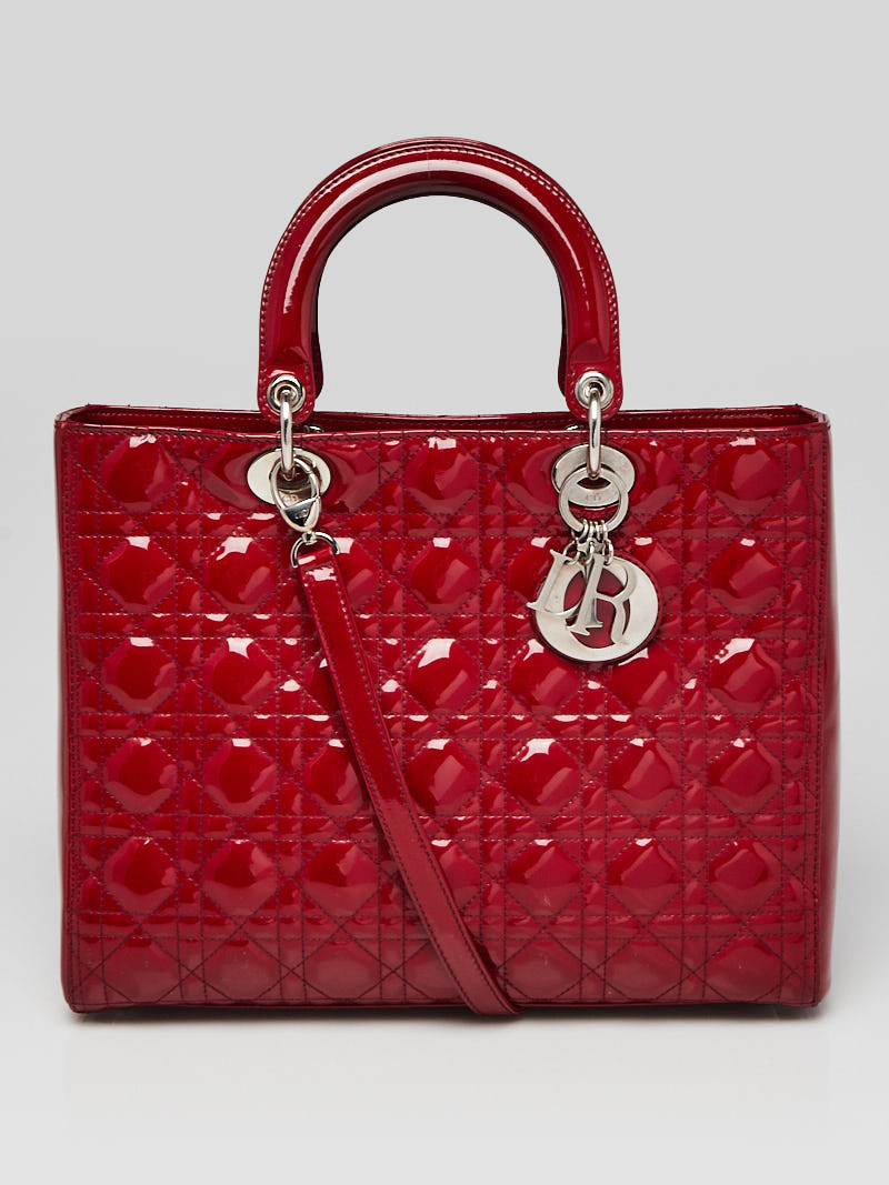 Christian Dior Red Cannage Quilted Patent Leather Large Lady Dior Tote Bag