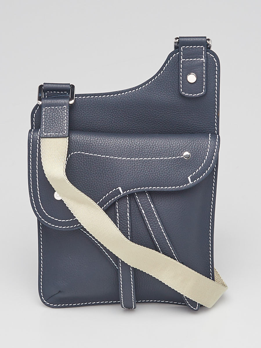 Christian Dior Blue Leather Saddle Pouch Crossbody Bag
