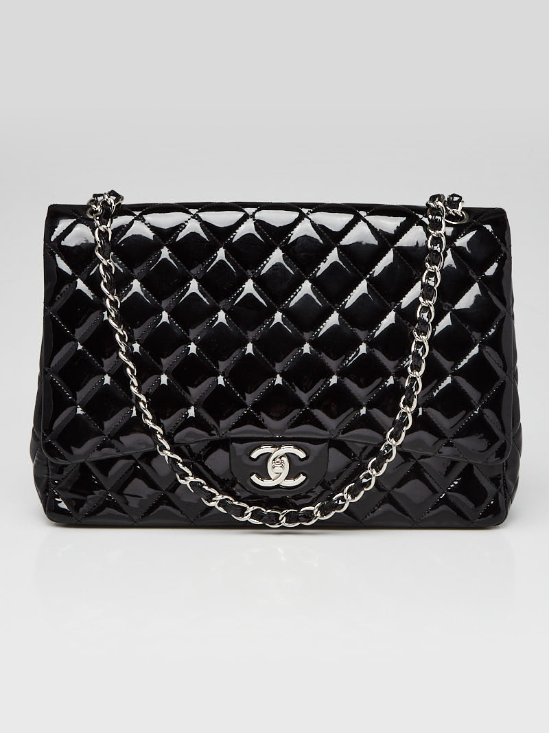 Chanel Black Quilted Patent Leather Classic Maxi Double Flap Bag